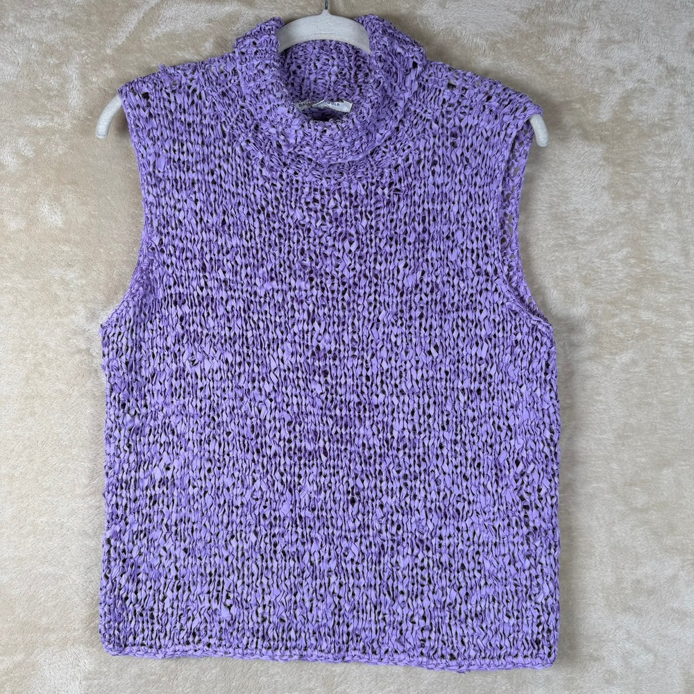 Ballinger Gold Womens M Purple 100% Silk Ribbon Knit Sleeveless Turtleneck Top